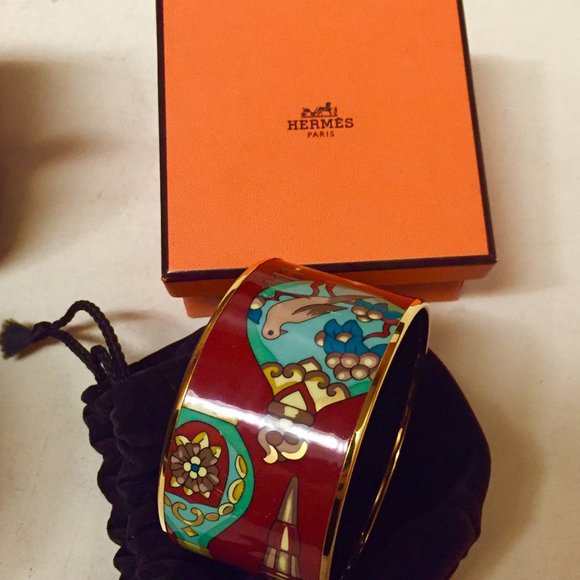 Hermes Jewelry - Hermes Enamel Printed Extra Wide Flacons Bracelet 65